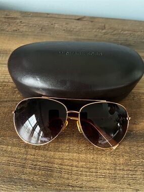 Michael Kors Rose Gold Aviator Sunglasses with Brown Gradient Lenses